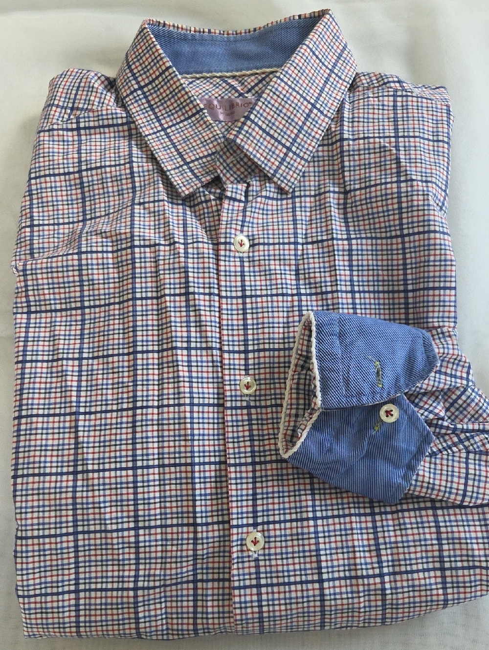Men's‎ Multi-Check Button-Down Shirt with Blue Contrast Cuff